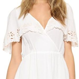 MINKPINK White Eyelet Cape Shoulder Mini Dress